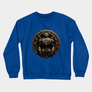 A.I. generated robot art in a circular emblem - verdigris and rust Crewneck Sweatshirt